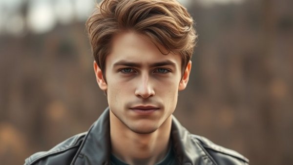 Casual portrait of a young man with a leather jacket outdoors.