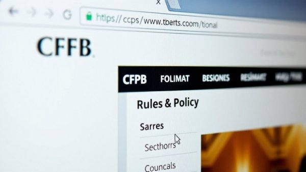 CFPB website interface with focus on 'Rules & Policy', illustrating new supervision strategies.