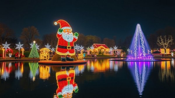 Pullen Park Holiday Express festive lights with Santa display.