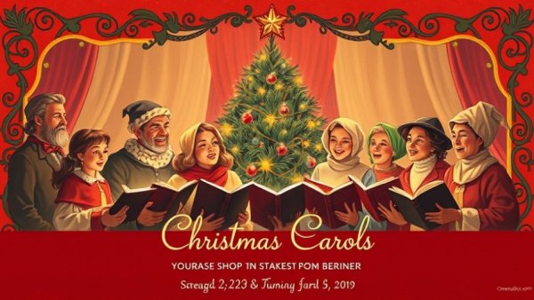 Pope House Museum holiday event poster with caroling scene.