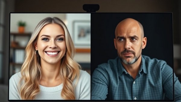 Technology in retail discussion via video call with two professionals.
