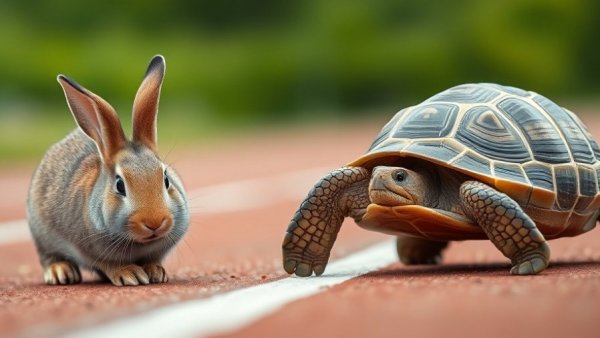 Rabbit and turtle on track symbolizing agentic AI adoption