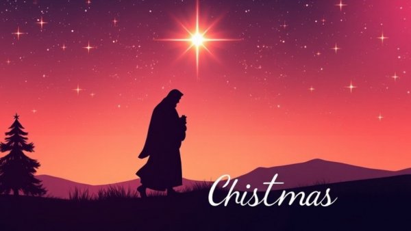 Christmas Cantata Raleigh invitation with starry night and silhouettes.