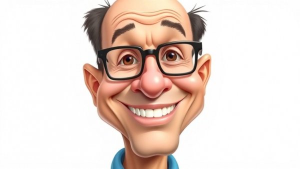 Humorous caricature of a smiling man