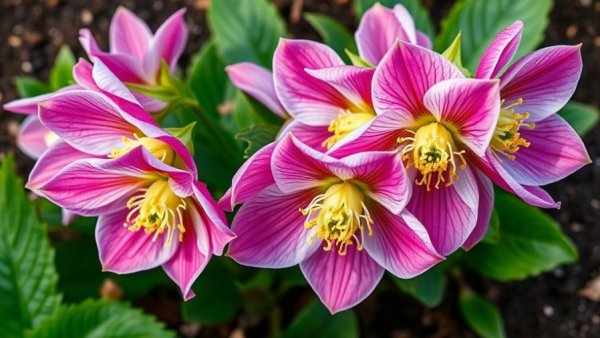 Vibrant hellebores in eco-friendly garden, blooming beautifully.