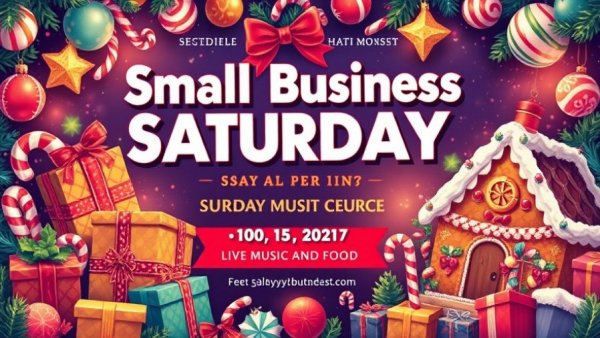 Festive flyer for Small Business Saturday events, featuring Christmas gifts.