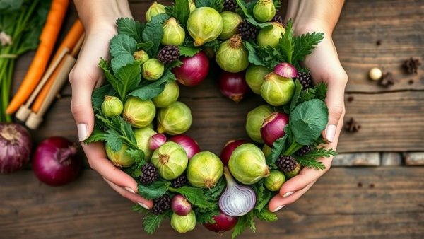 Sustainable home design with a vibrant vegetable wreath crafting.