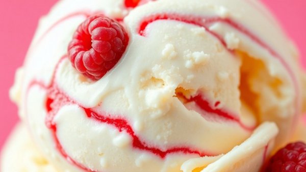 Buy-one-get-one free ice cream scoop offer featuring creamy vanilla with raspberry swirls.