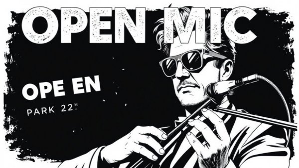Classical Open Mic in Durham event poster with a cool composer graphic.
