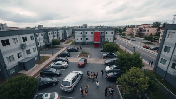 Aerial view of Stockton community gathering, response to shooting