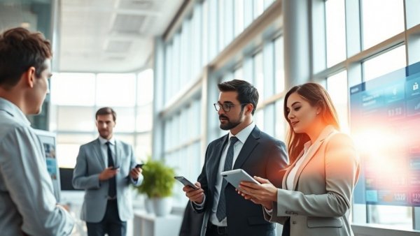 Business professionals discussing B2B payments automation in a modern office.