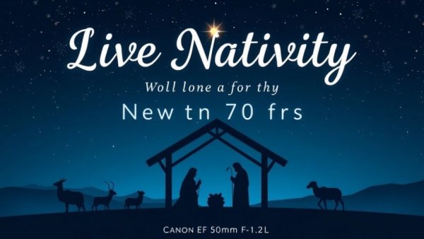 Live Nativity event announcement for Raleigh with silhouettes and starry night.