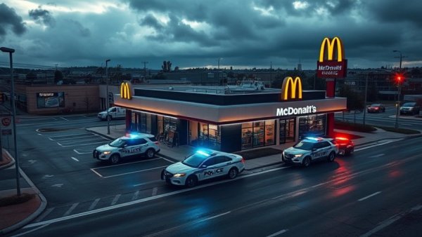 Aerial view of Gaffney SC McDonald's shooting scene with police cars.