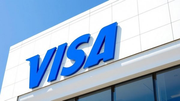 Visa logo on a building, related to EU digital wallets.