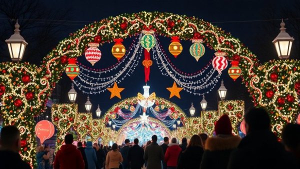 Phillips Farms Christmas Light Show entrance with festive lights