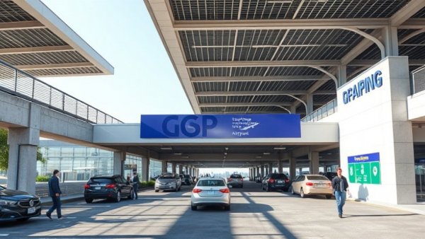 GSP Airport's new parking garage entrance bustling with activity.