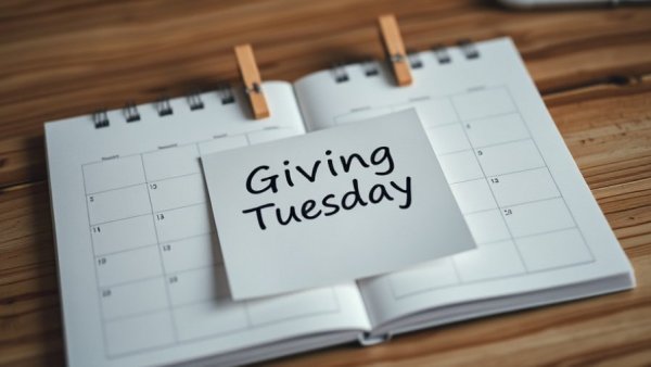 Organized calendar note for Giving Tuesday on desk, symbolizing participation