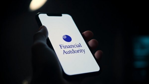 Smartphone showing FCA logo, dim lighting, AI Live Testing in Fintech.