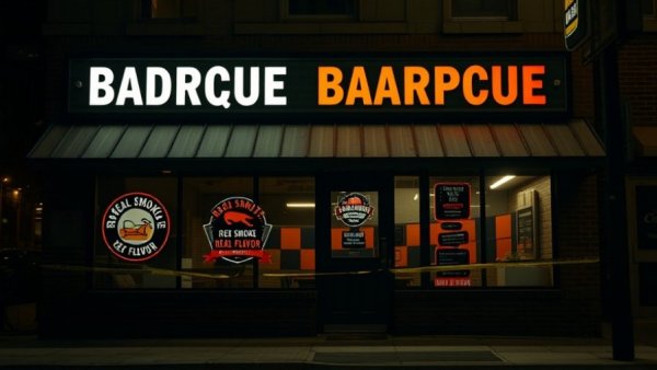 Wholy Smoke Barbecue facade at night with caution tape.