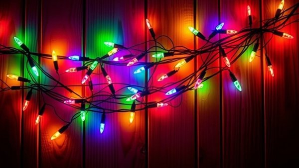 Colorful Christmas lights promoting best Christmas lights in the Triangle.