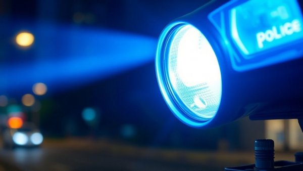 Blue police light glowing at night for car crash in Spartanburg County