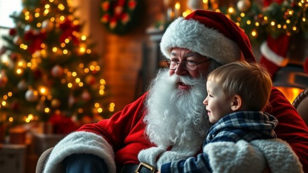 Nordstrom free Santa photos: Santa with child in festive setting.
