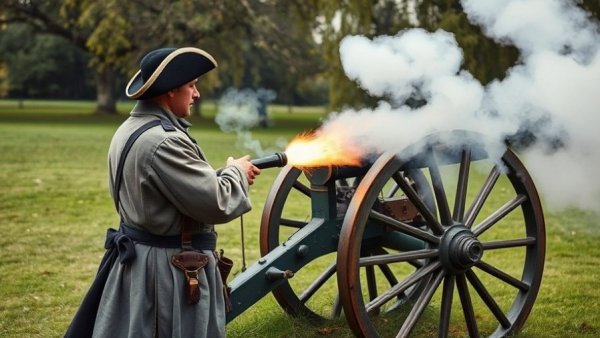 Historical reenactor fires cannon at Battle of Great Cane Brake commemoration.
