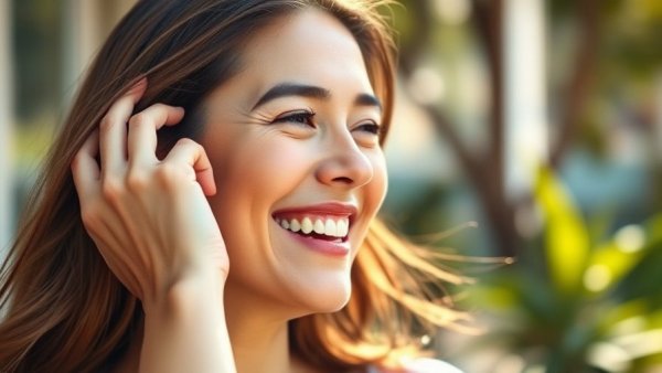 Candid portrait of a smiling woman outdoors reflecting Sophie Kinsella’s legacy and impact.