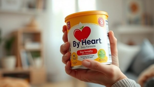 Close-up of ByHeart baby formula can, emphasizing label details.