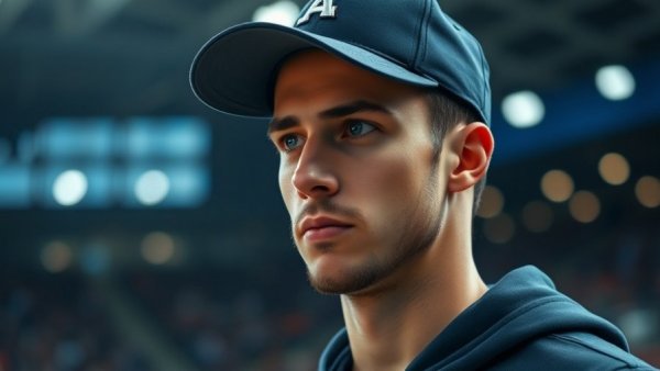 Man in navy-blue cap at Michigan football stadium.