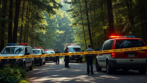 Police at a body discovery scene in Anderson County surrounded by tape.