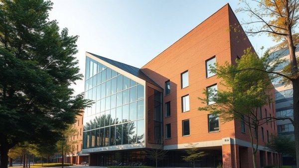 Modern angular building with glass windows in Frank Gehry architectural legacy.