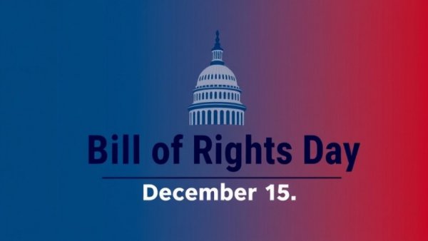 Bill of Rights Day celebration graphic with Capitol dome illustration.