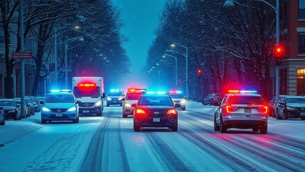 Brown University shooting scene with police cars and snow.