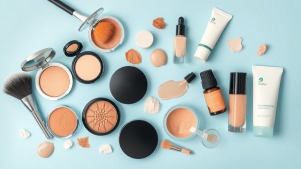 Assorted makeup flat lay promoting recycle makeup sustainably.