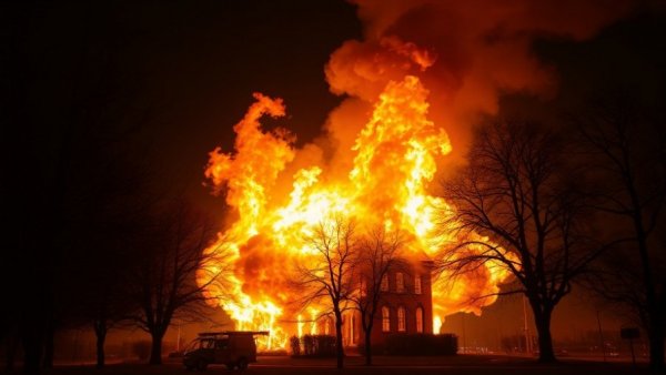 Intense building fire in Spartanburg County at night, highlighting fire safety concerns.