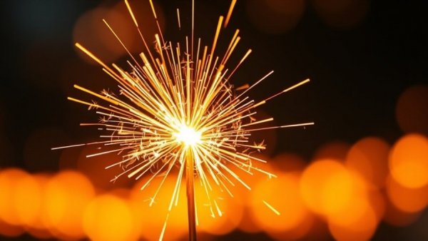 Festive sparkler lighting up with bokeh lights.