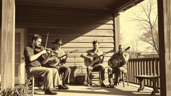 OKeh Records Asheville Sessions musicians playing on a porch.