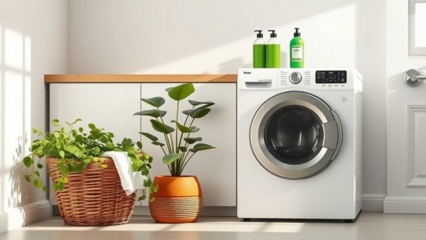 Modern laundry room supporting eco-friendly washing to avoid microplastics.