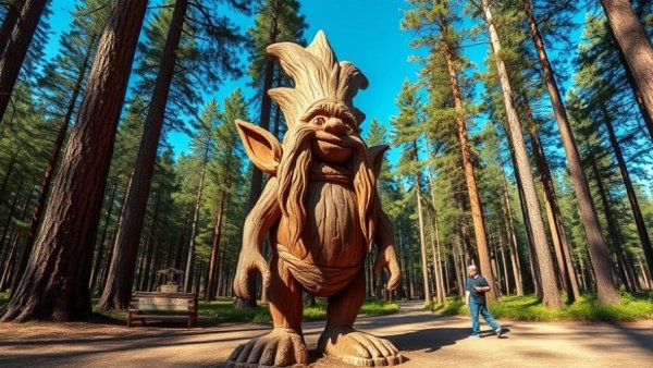 Explore whimsical forest attraction: sculptural fun for winter break with kids.