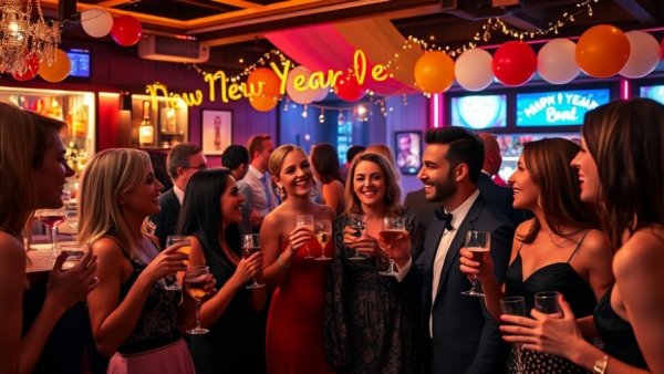 New Year's Eve Bash at Aviator Hangar Bar celebration scene.
