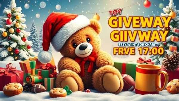 Toy giveaway event poster with festive holiday theme in Durham.