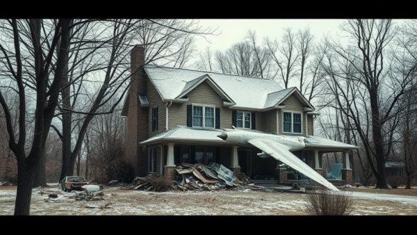 Nashua plane crash impact on suburban house in winter setting.