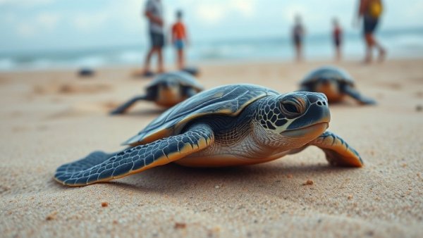Turtle Love Project Costa Rica: Baby turtles heading to the ocean on a beach.