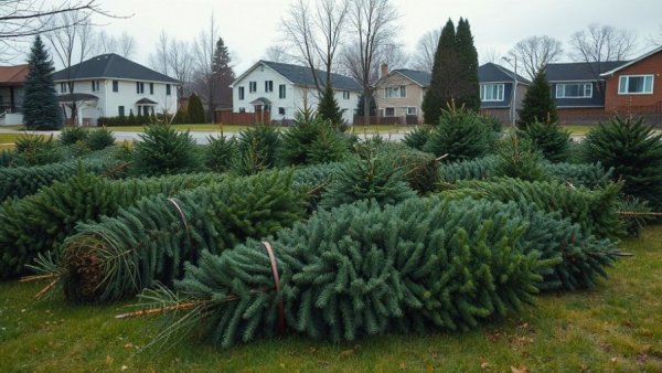 Recycling Christmas trees Triangle in a suburban area.