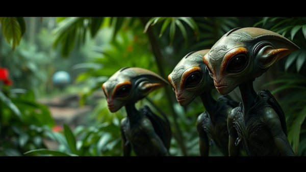 Fantasy alien characters in a lush jungle, symbolizing Hollywood box office resurgence.