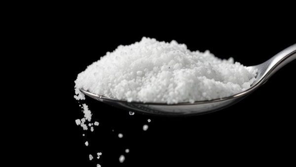 Close-up of sugar granules in a spoon, highlighting added sugar in healthy foods.