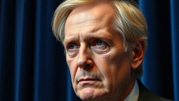 Close-up portrait of older man speaking under bright lights.