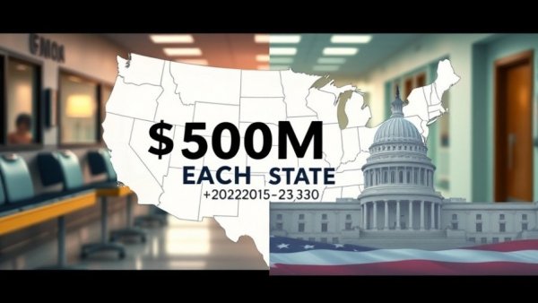 Visual of rural healthcare funding with U.S. map and federal building.