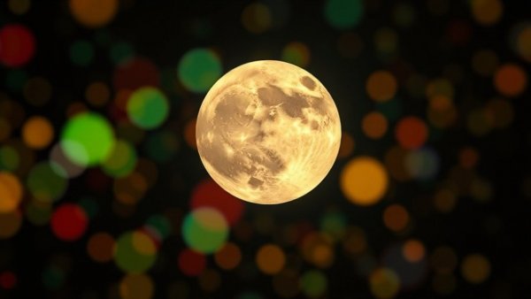 January meteor shower and supermoon surrounded by colorful bokeh lights.